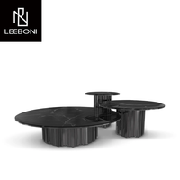 Table de salon Offre Spéciale de luxe ensemble table basse ronde en marbre noir en acier inoxydable doré