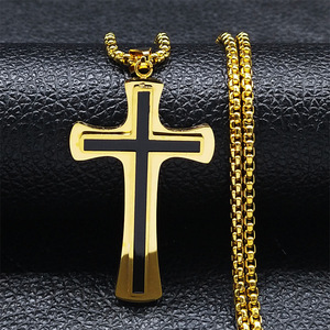 Collier ras du <span class=keywords><strong>cou</strong></span> tendance en acier inoxydable avec chaîne à maillons et pendentif croix en zircon cubique pour femme - Product Image 2