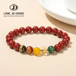 Feng Shui Wealth Lucky Cinnabar Bracelet Manual 50% Cinnabar White Jade Bodhi Green Aventurine Bucket Bead Bracelet