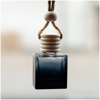 Diffuseur de parfum de voiture vide en verre carré plat 10 ml, rose, bleu, noir, avec bouchon à vis et cordelette, sans parfum