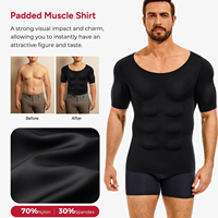 Camiseta Moldeadora de Músculos Simulados para Hombre, Camiseta Invisible con Efecto de Abdominales, Ajuste Delgado, Control de Abdomen, Manga Corta, Camiseta Base Diaria para Hombre