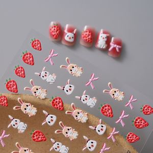 Pegatinas de Uñas 5D <span class=keywords><strong>con</strong></span> Relieve de Fresa, Conejo, Oso y <span class=keywords><strong>Flores</strong></span>, Adhesivos Deslizantes para Uñas, Decoración de <span class=keywords><strong>Manicura</strong></span> Autoadhesiva - Product Image 3