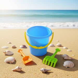 Juego de Cubo de Arena de Plástico para Niños con Pala y Rastrillo, Juguete de Playa para Exteriores, Empaquetado en Malla - Product Image 2