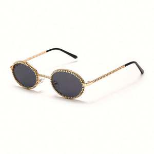 Lunettes de soleil rondes en diamant de style punk avec logo personnalisé, petites lunettes de soleil ovales en strass pour femmes - Product Image 1