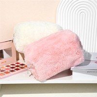Trousse de maquillage mignonne en peluche rose blanche trousse de toilette organisateur de pinceaux de maquillage moelleux trousse de maquillage gonflée pour femmes