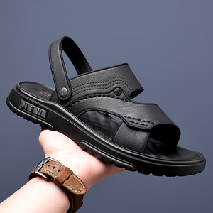 Sandalias Planas de Cuero Genuino para Hombre, Punta Abierta, Suela de Goma Antideslizante, Calzado Informal para Exteriores, Tallas 40 41 42 43 44 45 - Product Image 2