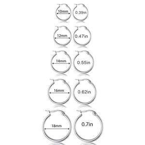 Aros de Acero Inoxidable Plateados de 10mm 12mm 14mm 16mm 18mm, Joyería Minimalista de Moda para Mujer - Product Image 2