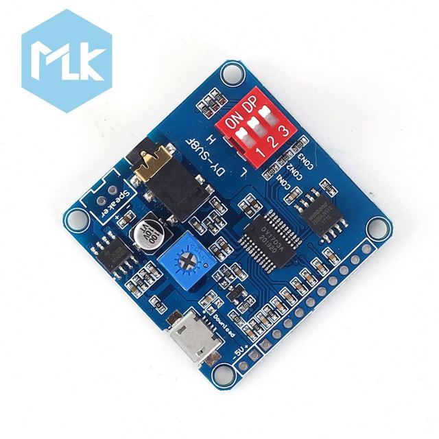 MLK Voice Sound Playback Module MP3 Player Module UART I/O Trigger Class D Amplifier Board 5W 8M Storage DY-SV8F SD/TF Card