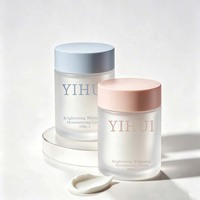 Pot de crème pour le visage en verre de luxe, flacon de lotion, emballage cosmétique personnalisé, vide, avec logo, cylindrique, transparent, givré, ambre, rose, bouchon à vis