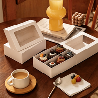 Boîte de boulangerie en gros à fenêtre longue, robuste, blanche, avec insert à 6 compartiments, pliable, imprimée sur mesure pour mini-gâteaux, mousses et pâtisseries