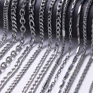 Collier et bracelet en acier inoxydable poli, style hip-hop européen-américain, chaîne cubaine, bijoux de mode faits à la main, DIY - Product Image 1