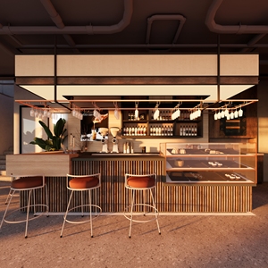 เฟอร์นิเจอร์ร้านกาแฟสมัยใหม่ตู้โชว์ไม้ตู้กาแฟที่กําหนดเองเคาน์เตอร์ชั้นวางไวน์ - Product Image 2