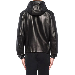 Blouson d'hiver pour homme en cuir noir, coupe ajustée, col montant, style motard, doux, chauffant et écologique - Product Image 2