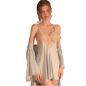 Ensemble de lingerie sexy pour femme, nuisette thermique d'été, string, en Spandex respirant, avec maille gazeuse, broderie et dentelle irrégulière - Product Image 1