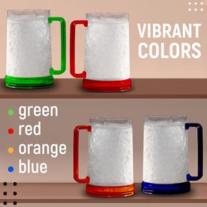 Lot de 4 tasses à bière en plastique à poignée colorée et texturée pour un design rouge vif/bleu/vert/orange - Product Image 2