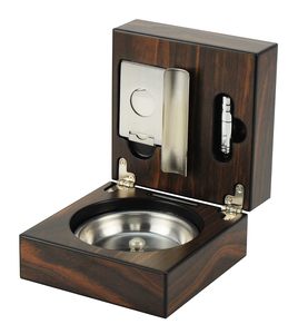 Luxury High Quality Walnut <strong>Folding</strong> Wooden Cigar <strong>Ashtray</strong> With Cutter - Product Image 1