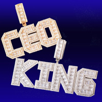 Collier Pendentif Prénom Personnalisé Plaqué Or Double Couche avec Zircon Cubique Bling Bling Lettre Initiale pour Fêtes Hiphop