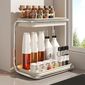 <b>Kitchen</b> Storage <b>Rack</b> Multi Layer Stainless Steel Countertop Spice Organizer With Tray For Seasoning And Oil Bottles - Product Image 1
