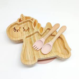 定制工厂环保动物考拉大象可爱儿童吸盘餐盘儿童餐具竹制婴儿喂食套装 - Product Image 1