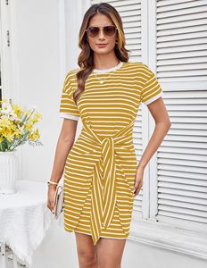 Maglietta a maniche corte a righe da donna camicia da notte Casual Mini cravatta aderente avvolgente girocollo estivo traspirante - Product Image 3