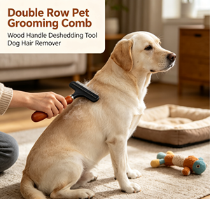 Peigne de toilettage pour animaux de compagnie avec poignée en T, brosse en silicone pour éliminer les poils de chien et de chat - Product Image 5