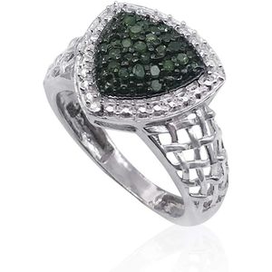 Shield Shape Natural Green Diamond Halo <b>Ring</b> 925 Sterling <b>Silver</b> Pave Setting Women's Wedding Fashion <b>Rings</b> - Product Image 4