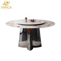 Table à manger italienne de luxe, table à manger ronde en marbre de pierre de luxe, table à manger moderne simple de villa haut de gamme