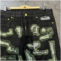 Jeans slim streetstyle personnalisés avec patch brodé vieilli jeans baggy délavé noir pantalon en denim de coton