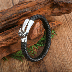 Pulsera con cabeza de león de cuero negro y dije de aleación tejida para hombre y mujer, uso diario - Product Image 4