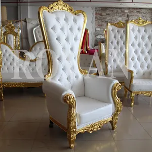 Roi et reine haut dossier moins cher rose roi ruban trône chaises haut dossier royal luxe chaise de mariage pour le marié et la mariée