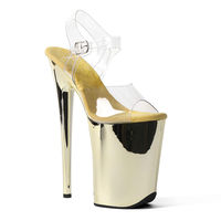 Chaussures de danse exotique en PVC transparent de 23 cm, plateforme dorée chromée, talon aiguille, pour pole dance professionnelle