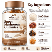 Gummies aux Super Champignons Marque Blanche 3000mg par Portion Concentration Clarté Végétaliennes à Base de Pectine Énergie Immunitaire