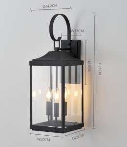 Lanterna da Parete Vintage Grande in Alluminio Nero Opaco per Esterni con Vetro Trasparente Impermeabile Industriale 3000K Montaggio a Parete - Product Image 2