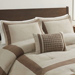 Comforter Set,Faux Suede,Deluxe Hotel Styling All Season Down Alternative <strong>Bedding</strong> Matching Shams,Decorative Pillow Border <strong>Taupe</strong> - Product Image 5