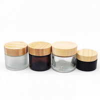 Flacon crème en verre ambré givré écologique de 8 oz avec base transparente et couvercle en bambou de 50 g pour beurre corporel cosmétique