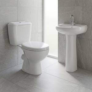 Ensemble Offre Spéciale de toilette en céramique deux pièces au sol et lavabo sur pied Combo-Sanitaire de salle de bain - Product Image 1