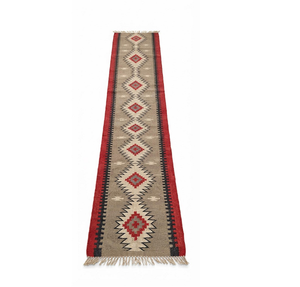 Handmade Wool Jute Southwestern <b>Runner</b> <b>Rug</b> Aztec Tribal Hallway Carpet with Fringe <b>for</b> Boho Farmhouse Rustic Home Decor - Product Image 1