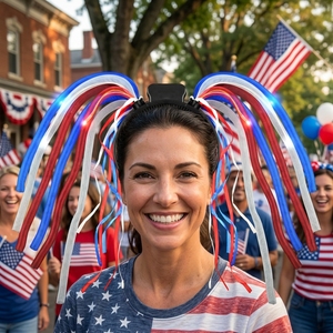 Accessoires <span class=keywords><strong>de</strong></span> fête <span class=keywords><strong>du</strong></span> <span class=keywords><strong>4</strong></span> juillet, bandeau lumineux patriotique en polyester ABS avec LED 2R2B2W, 3 piles AG13 incluses - Product Image 2