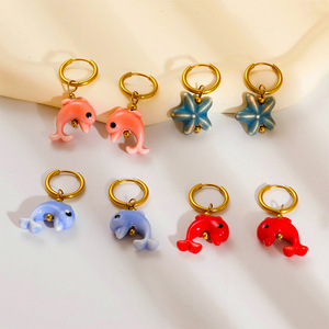 Đại Dương chủ đề Bông tai thiết lập: Cá heo con sao biển cá Thép không gỉ không gây dị ứng xỉn bằng chứng titan thép tuyên bố Bông tai - Product Image 4