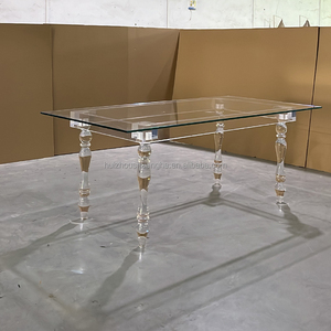Mesa de Comedor Moderna de Acrílico para Bodas con Estructura de Acero Inoxidable <span class=keywords><strong>y</strong></span> Cubierta de Vidrio Templado para Hotel, Restaurante, Banquete <span class=keywords><strong>y</strong></span> Uso Doméstico - Product Image 4