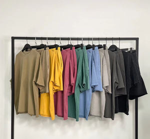 2023, camisetas lisas al por mayor, conjunto corto de sudor, conjunto de <span class=keywords><strong>2</strong></span> piezas, conjuntos de camiseta y pantalones cortos para hombre, camiseta lavada de gran tamaño 100% de algodón para hombre - Product Image 3