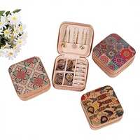 Nouvelle boîte à bijoux de voyage portable carrée à imprimé rétro, cousue à la main, avec fermeture éclair, pour organiser bagues, colliers et boucles d'oreilles