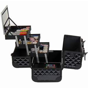 Valise de maquillage professionnelle en aluminium, boîte à cosmétiques portable, organisateur, rangement de bijoux, serrure, 3 plateaux, porte-pinceaux de maquillage, miroir - Product Image 4