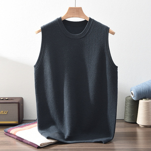 <strong>Men's</strong> Winter Casual O-Neck Sleeveless Pure Cashmere <strong>Knit</strong> Solid Color Vest Loose Cashmere <strong>Waistcoat</strong> - Product Image 2