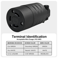 Conector de Enchufe Hembra NEMA L5-30 de 30 Amperios y 125 Voltios, 2 Polos, con Bloqueo Giratorio para Generador