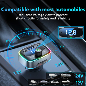 Transmetteur FM pour voiture, adaptateur chargeur de voiture 60W, double port PD 30W, écran LED, lumière RGB, appel mains libres, lecteur USB, lecture de musique, amplification des basses - Product Image 6