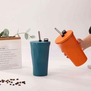 Gourde isotherme en acier inoxydable pour voiture, avec paille, colorée, revêtement poudré, métal durable et élégant - Product Image 4