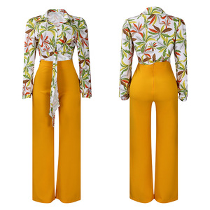 Abito Casual da <span class=keywords><strong>donna</strong></span> europeo americano Set due pezzi con risvolto stampato a maniche lunghe <span class=keywords><strong>pantaloni</strong></span> a maniche lunghe a gamba lunga - Product Image 4