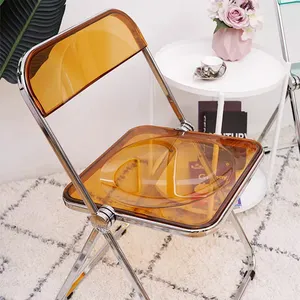 Акриловый Янтарный черный прозрачный хромированный пластиковый складной обеденный стул
