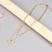 Collier double couche en acier inoxydable plaqué or 18 carats pour femmes, tendance et populaire